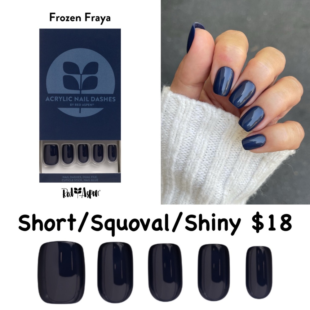 Red Aspen Acrylic Frozen Fraya Press-On Nails - Navy Blue